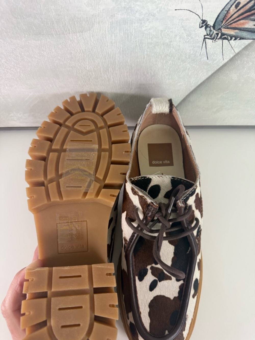 Dolce Vita Brown and White Cow-Print Lace Up Platform Boots - Picture 4 of 5